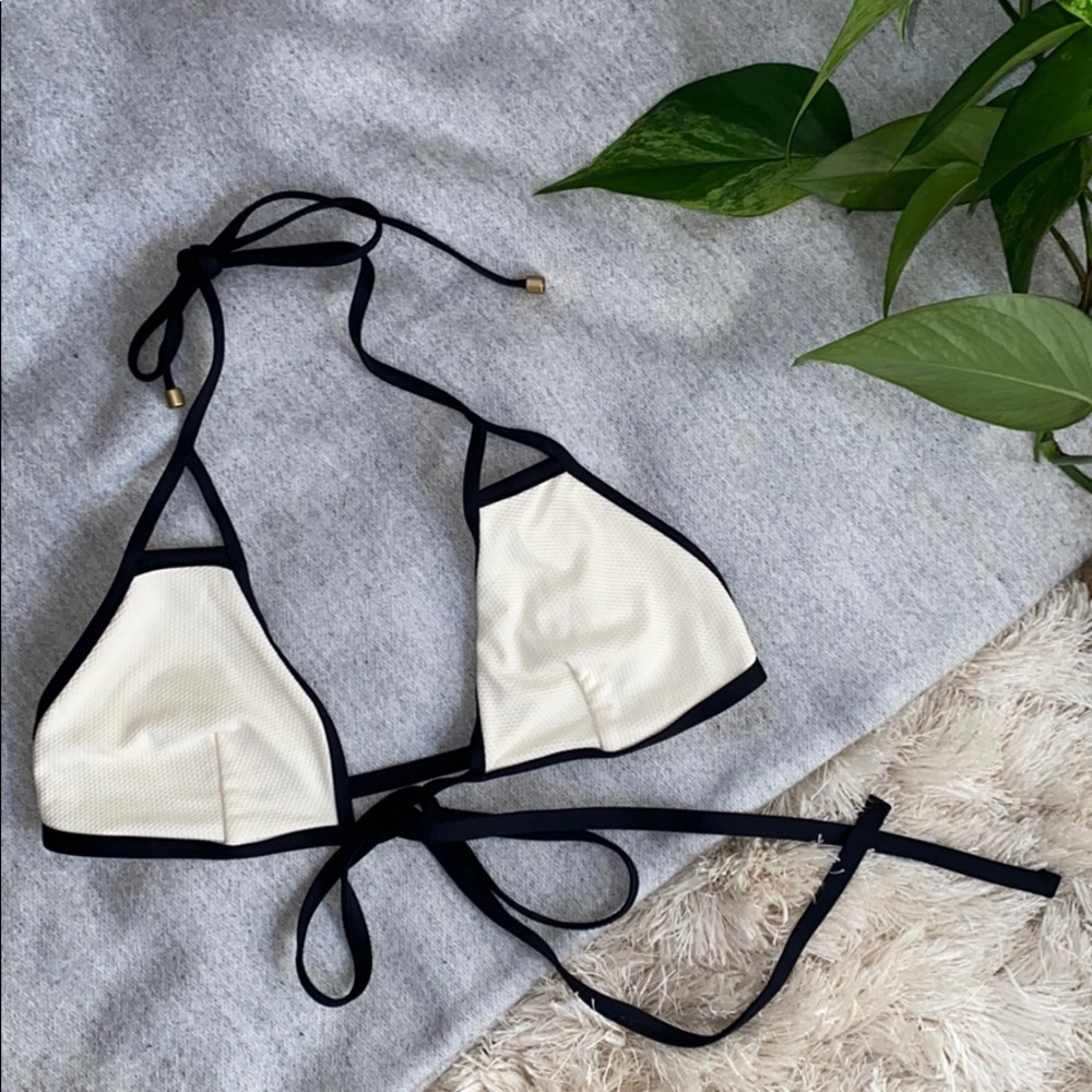 Cream and black front tie top